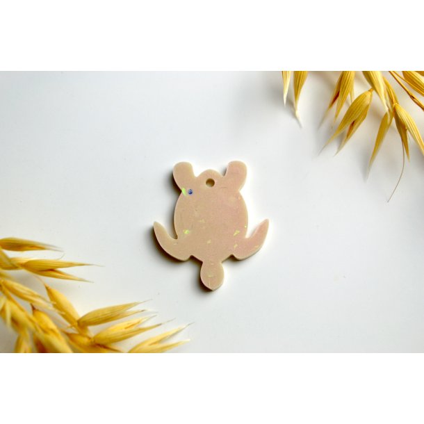 Hundetegn, lille skildpadde, beige med holografiske flager