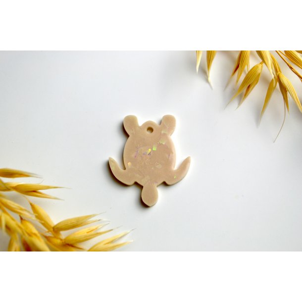 Hundetegn, lille skildpadde, beige med holografiske flager