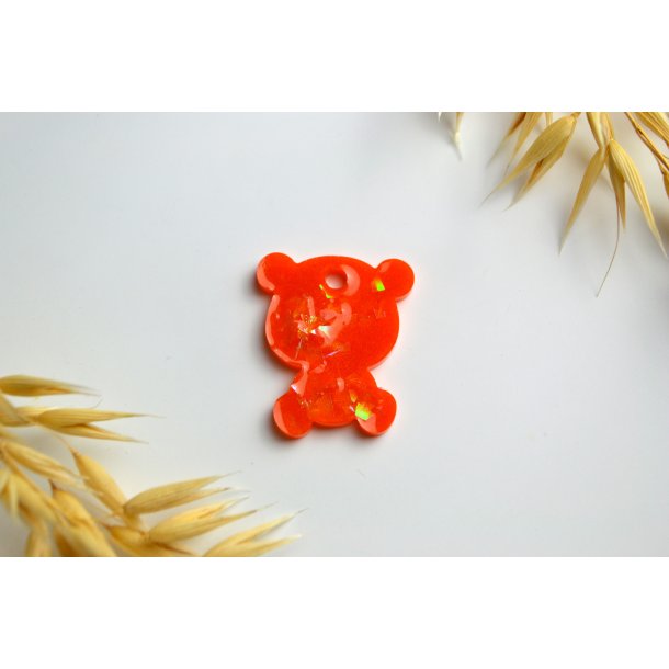 Hundetegn, lille bjrn, orange shimmer med holografiske flager