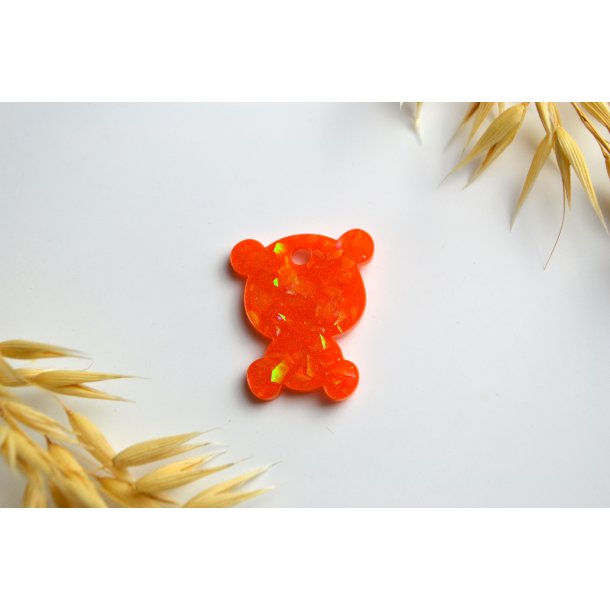 Hundetegn, lille bjrn, orange shimmer med holografiske flager