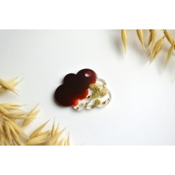 Hundetegn, lille sky, brun med bladguld og blomst