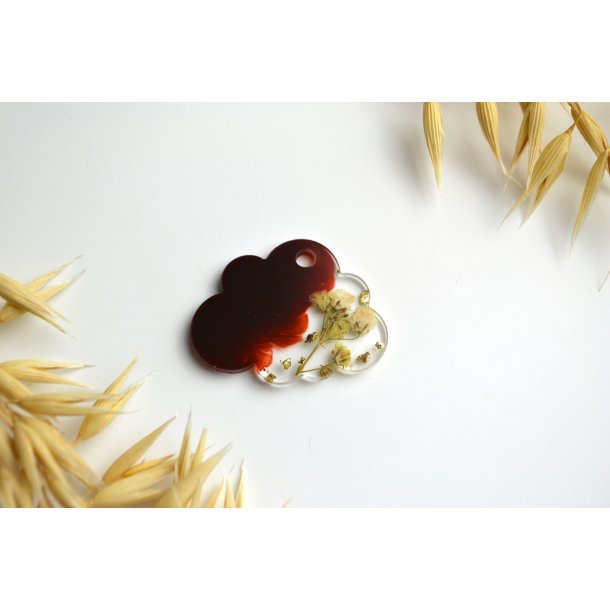 Hundetegn, lille sky, brun med bladguld og blomst