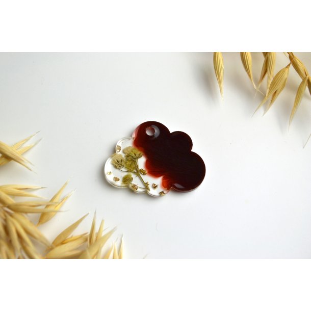 Hundetegn, lille sky, brun med bladguld og blomst