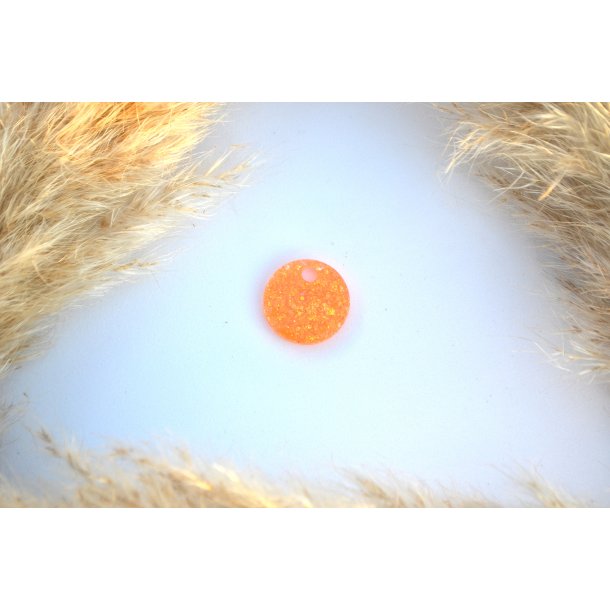 Hundetegn, lille rund, orange glitter