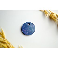 Hundetegn, lille rund, lilla shimmer med holografiske flager