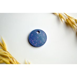 Hundetegn, lille rund, lilla shimmer med holografiske flager