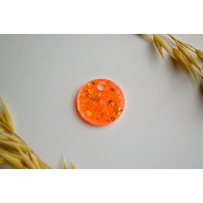 Hundetegn, lille rund, orange glitter