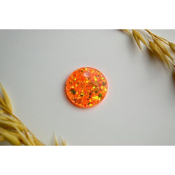 Hundetegn, lille rund, orange glitter