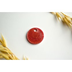 Hundetegn, lille rund, orange lyserd shimmer holografisk