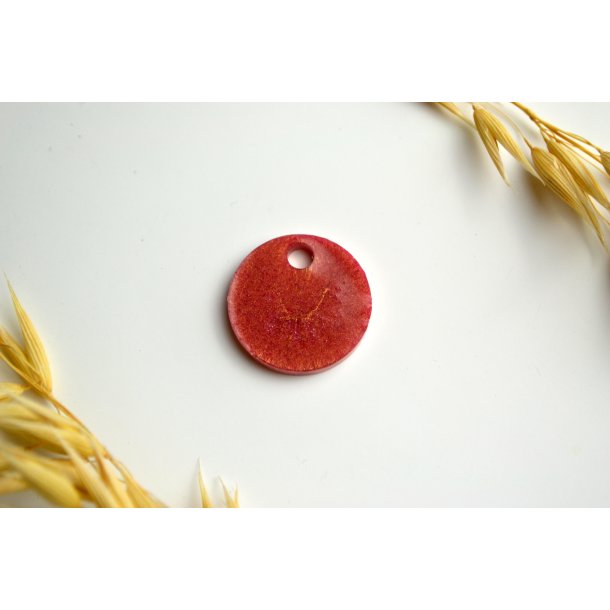 Hundetegn, lille rund, orange lyserd shimmer holografisk