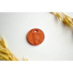 Hundetegn, lille rund, orange lyserd shimmer holografisk