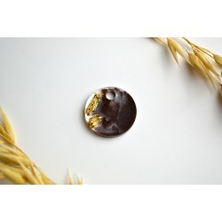 Hundetegn, lille rund, brun, hvid og bladguld