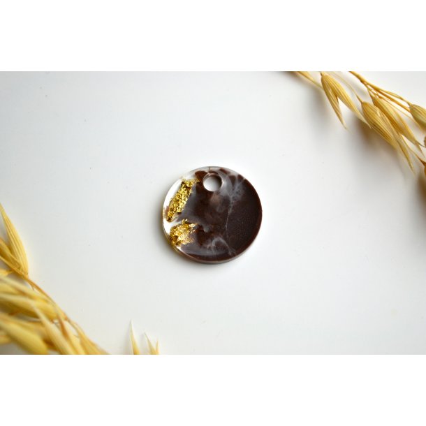 Hundetegn, lille rund, brun, hvid og bladguld