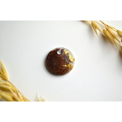 Hundetegn, lille rund, brun, hvid og bladguld