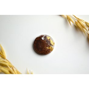 Hundetegn, lille rund, brun, hvid og bladguld