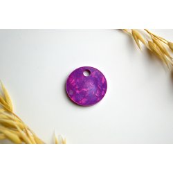 Hundetegn, lille rund, lilla shimmer med holografiske flager