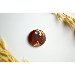 Hundetegn, lille rund, caramel, hvid, guld glimmer