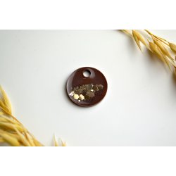 hundetegn, lille rund, brun med guld flager