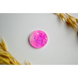 Hundetegn, lille rund, pink glitter med hvid