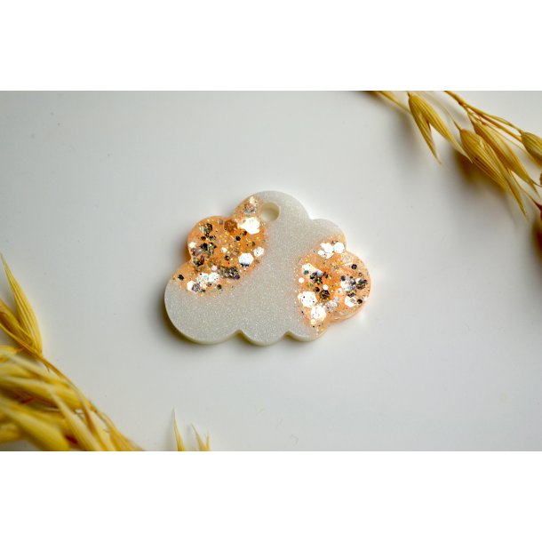 Hundetegn, lille sky, perlemor med glitter