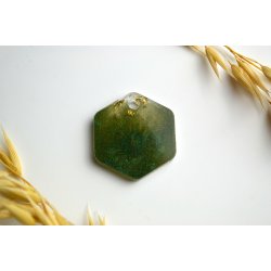 Hundetegn, mellem hexagon, grn shimmer med bladguld og en trret margorit