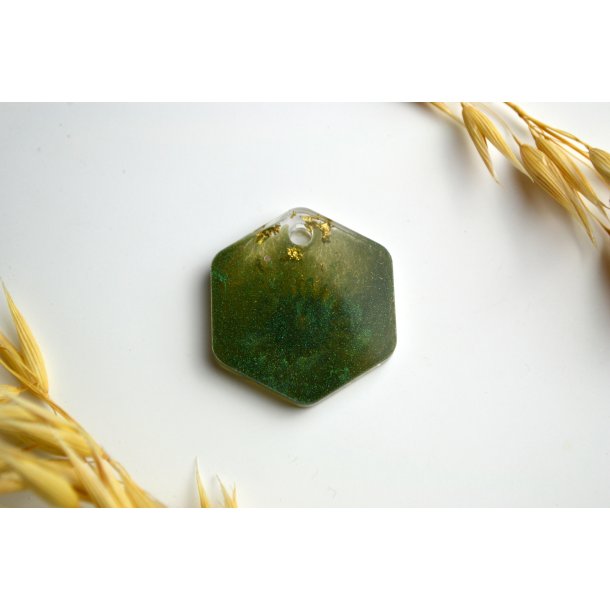 Hundetegn, mellem hexagon, grn shimmer med bladguld og en trret margorit