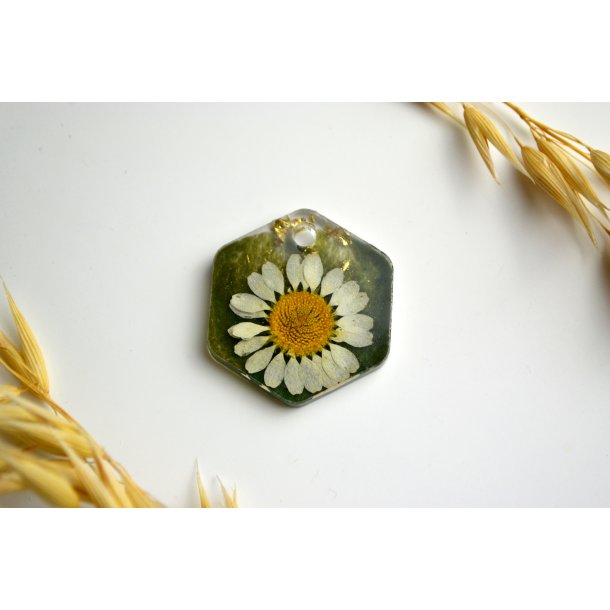 Hundetegn, mellem hexagon, grn shimmer med bladguld og en trret margorit