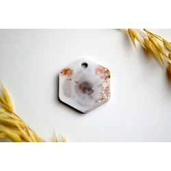 Hundetegn, mellem hexagon, caramel, hvid med guldflager