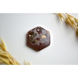 Hundetegn, mellem hexagon, caramel, hvid med guldflager