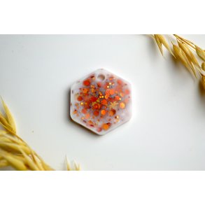 Hundetegn, mellem hexagon, hvid med glitter blade