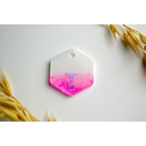 Hundetegn, mellem hexagon, pink glitter med hvid