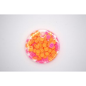 Hundetegn, stor rund, orange og pink appelsiner