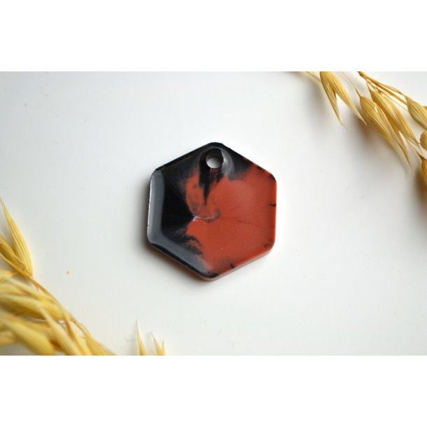 Hundetegn, mellem hexagon, sort, rdbrun, gr