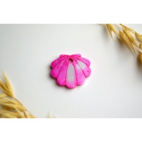 Hundetegn, lille musling, pink og hvid shimmer