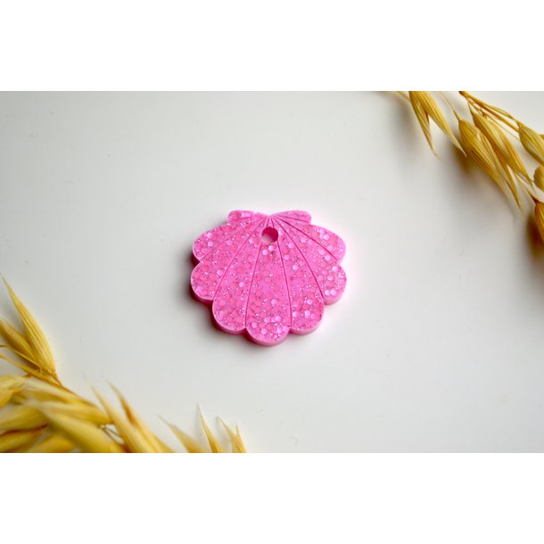 Hundetegn, lille musling, lyser�d med glitter