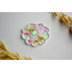 Hundetegn, stor musling, gennemsigtig med holografiske flager og bladguld