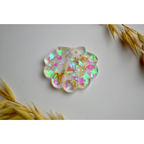 Hundetegn, stor musling, gennemsigtig med holografiske flager og bladguld