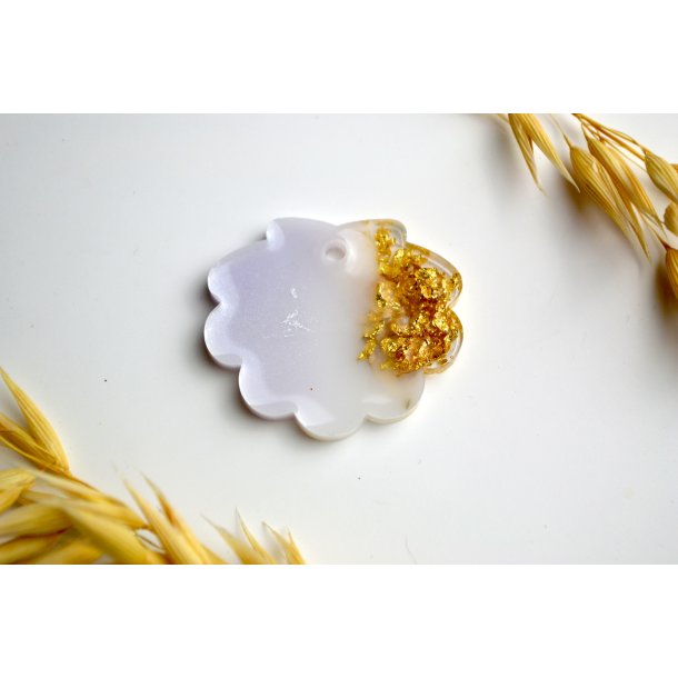 Hundetegn, stor musling, lilla shimmer med hvid og bladguld