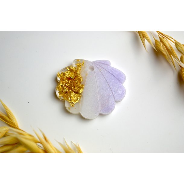 Hundetegn, stor musling, lilla shimmer med hvid og bladguld