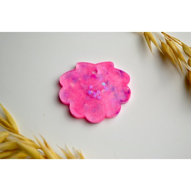 Hundetegn, stor musling, lyser�d shimmer med glitter og hjerter