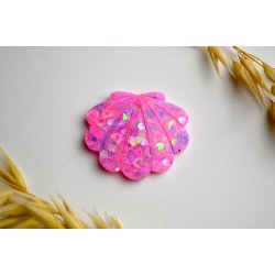 Hundetegn, stor musling, lyser�d shimmer med glitter og hjerter