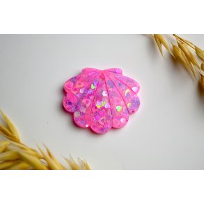 Hundetegn, stor musling, lyser�d shimmer med glitter og hjerter