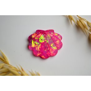 Hundetegn, stor musling, pink med holografiske flager