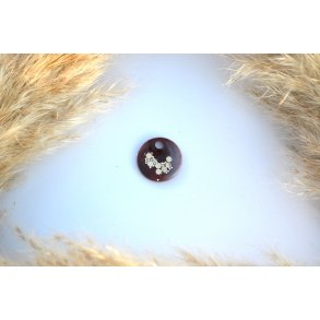 Hundetegn, lille rund, brun, hvid, guld flager