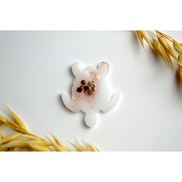 Hundetegn, lille skildpadde, hvid med guld flager