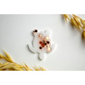 Hundetegn, lille skildpadde, hvid med guld flager