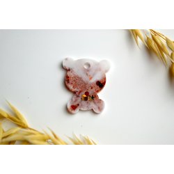 Hundetegn, lille bjrn, hvid med glitter og blade