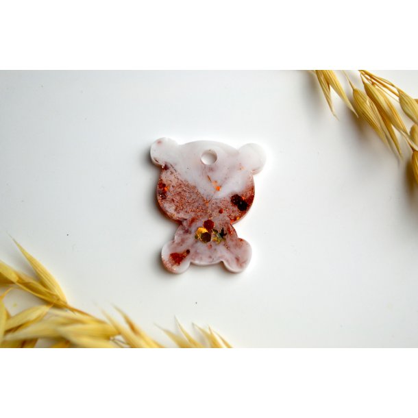 Hundetegn, lille bjrn, hvid med glitter og blade