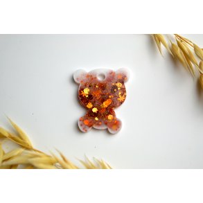 Hundetegn, lille bjrn, hvid med glitter og blade