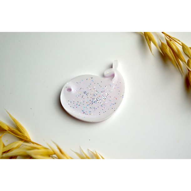 Hundetegn, stor hval, hvid med glitter